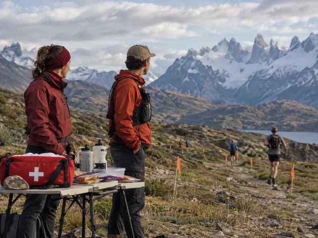 Imagen conceptual de un punto de apoyo de una carrera de montaña