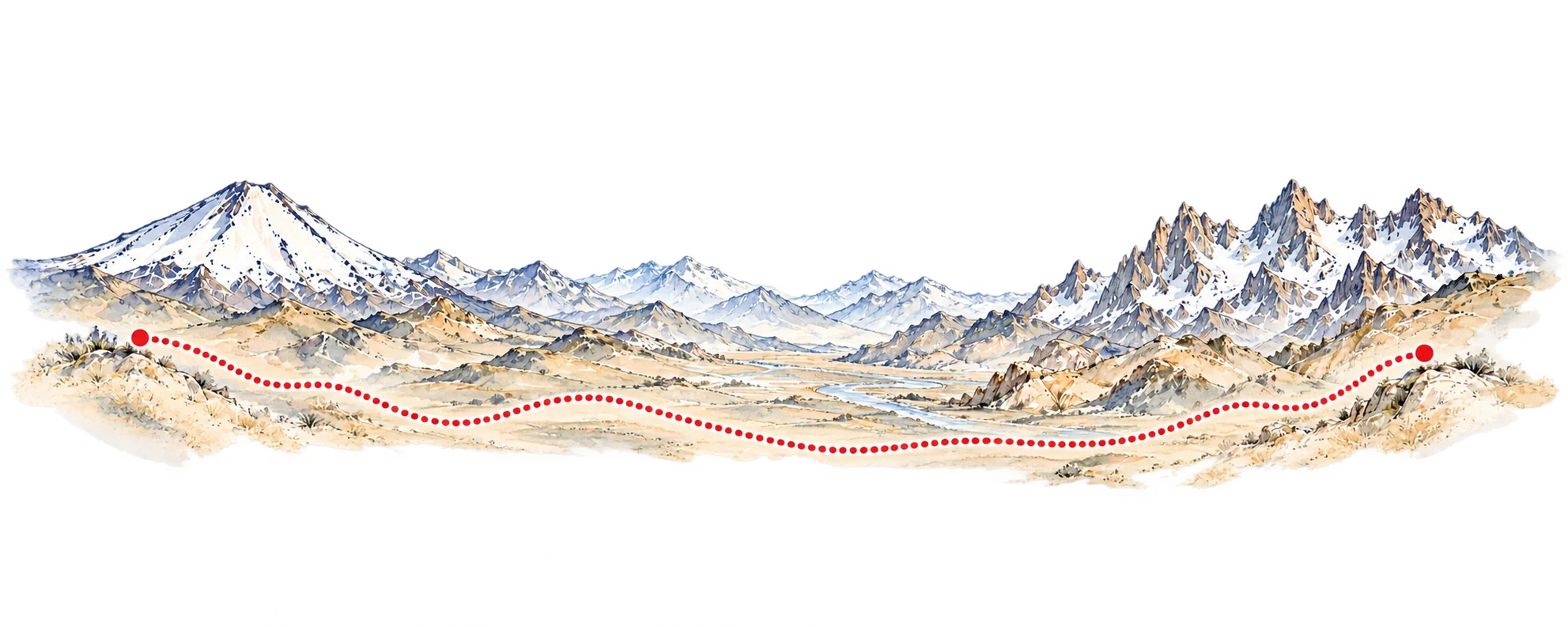 Ilustración conceptual de una ruta entre dos extremos de la cordillera
